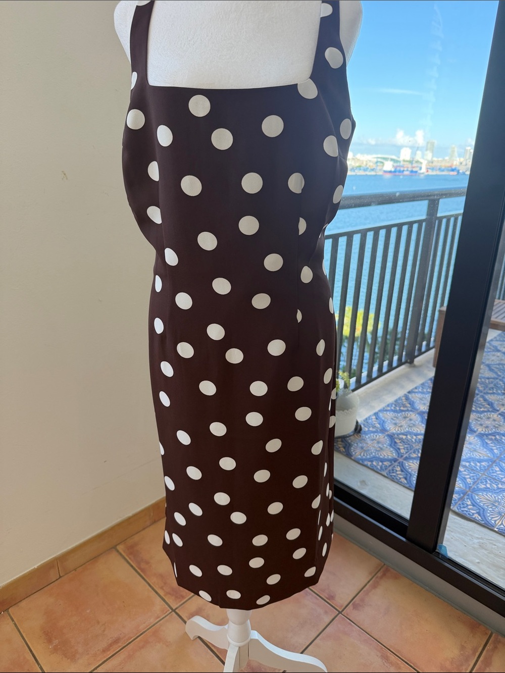 Ann Taylor Chocolate Brown Midi Skirt with White Polka Dots